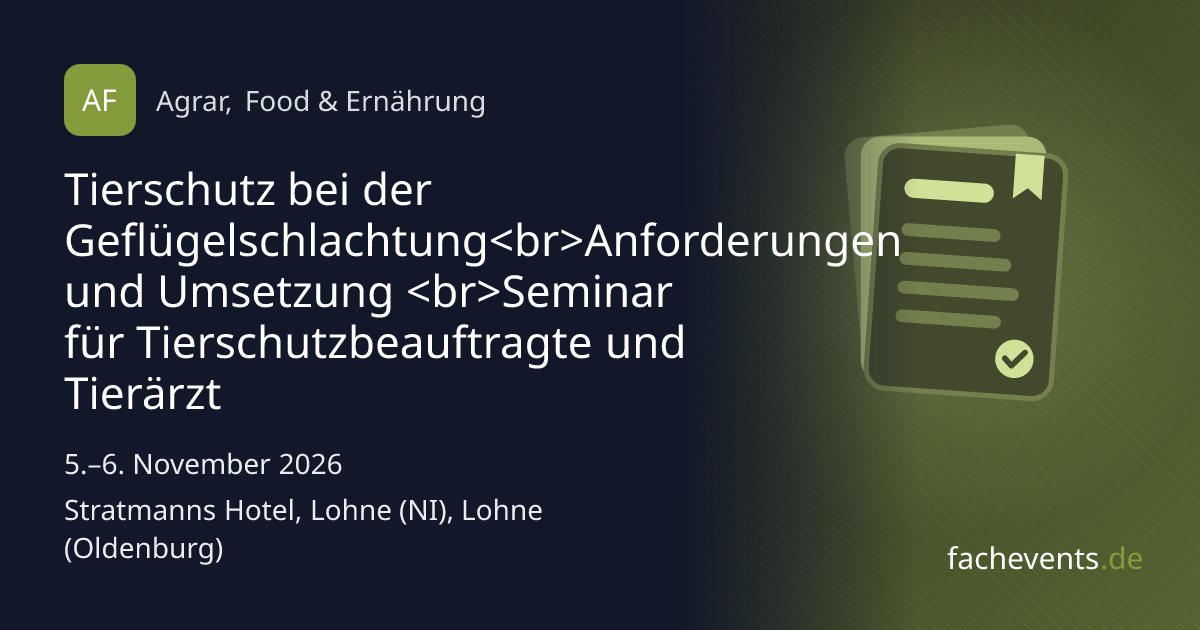 Seminar Tierschutz Geflügelschlachtung Lohne 2026